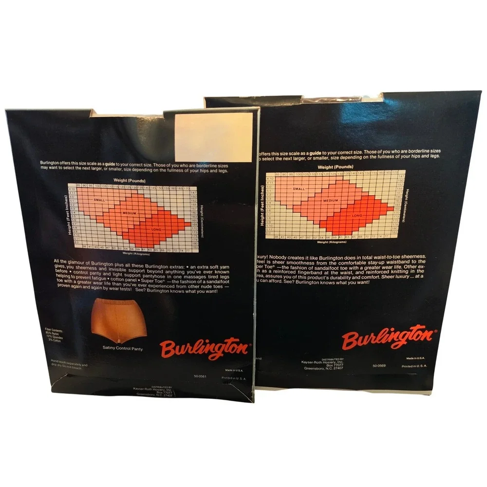 Vintage Burlington Pantyhose Set 2 Pairs Medium‎ Off Black Misty Taupe USA Made